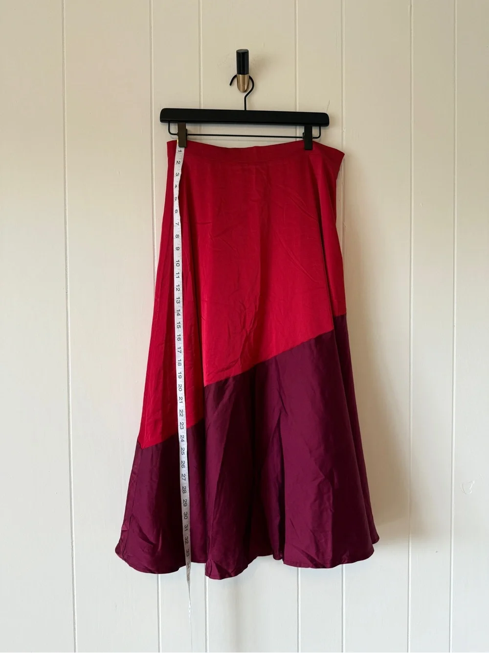 NY&Co. Lena Colorblock Bias Cut Satin Midi Skirt Red Wine